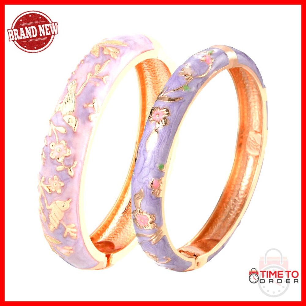 Enamel Bangle Bracelet Spring Hinged Elegant Handcrafted Jewelry Gift Box